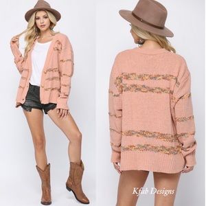 B6B💗Customer fave pink+multi-colored cardi w/golden threads!💗Stunner!
